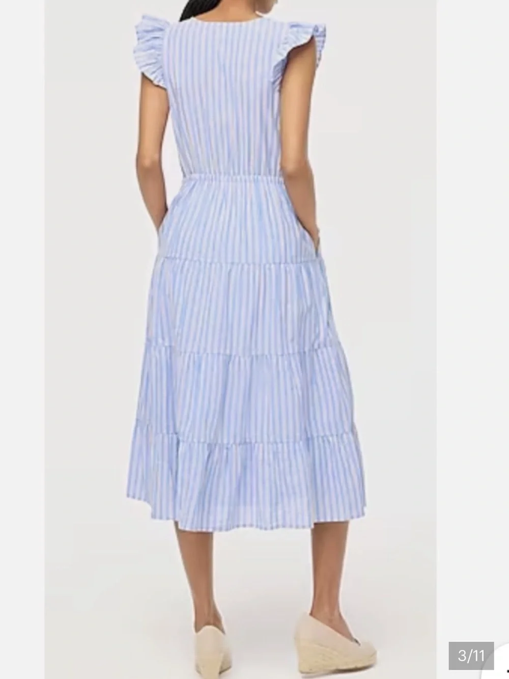 J. Crew V-Neck Cotton Ruffle Cap Sleeve Tiered Striped Midi Dress